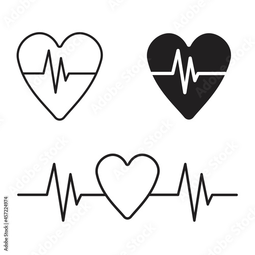 Heart cardiogram. Heart icon vector. Love symbol. Medicine emblem. Black silhouette. Vector illustration. Stock image.