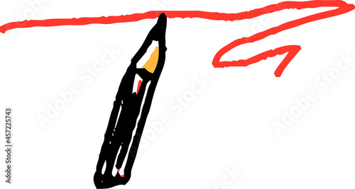 子供が描いた鉛筆のかわいい落書き 線を引く