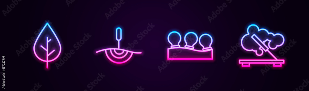Set line Leaf, Acupuncture therapy, Vacuum cans and Scented spa stick. Glowing neon icon. Vector Set line Leaf, Acupuncture therapy, Vacuum cans and Scented spa stick. Glowing neon icon. Vector