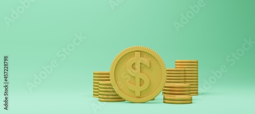 Stackcoins on  green blackground. 3d rendering - illustration. photo