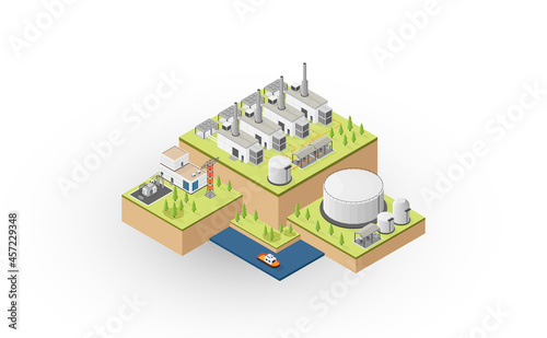 diesel oil energy, diesel oil power plant with isometric graphic