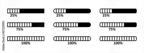 Loading bar icon set. Loading process bar vector icons set. Data load buffering bar slider vector illustration. Download progress. Loading status.