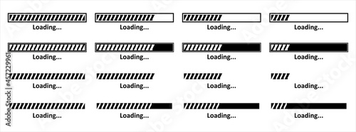 Loading bar icon set. Loading process bar vector icons set. Data load buffering bar slider vector illustration. Download progress. Loading status.