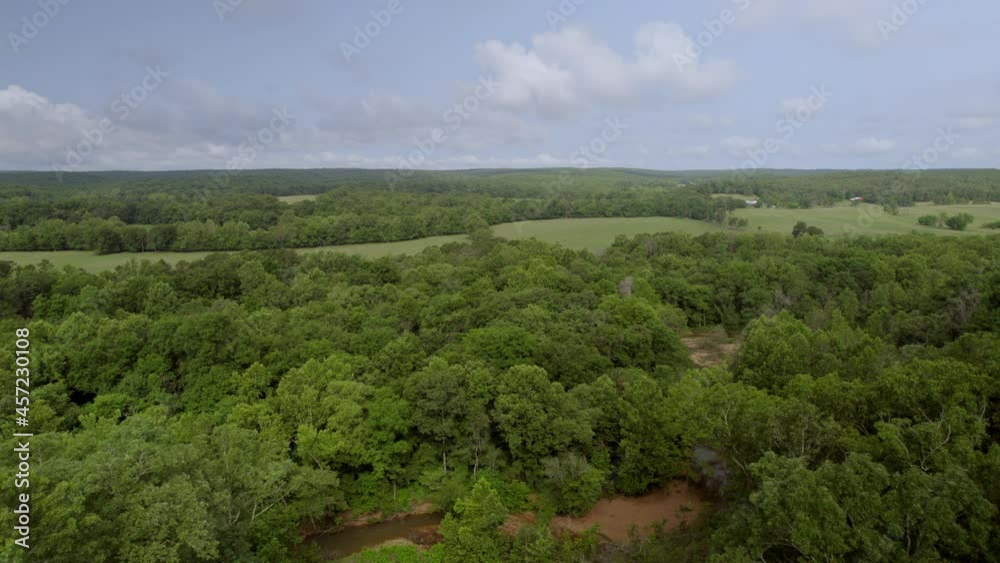 Pull back and away over trees and away from field in southern Missouri. Pull back and away over trees and away from field in southern Missouri.