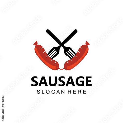 grilled sausage logo vector symbol, barbecue meat, retro concept