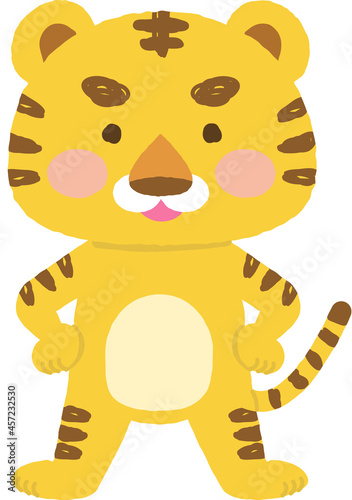 イラスト素材：2.5頭身で全身で動きを表現するシリーズ　トラ　仁王立ち　寅年の年賀状やチラシ広告
