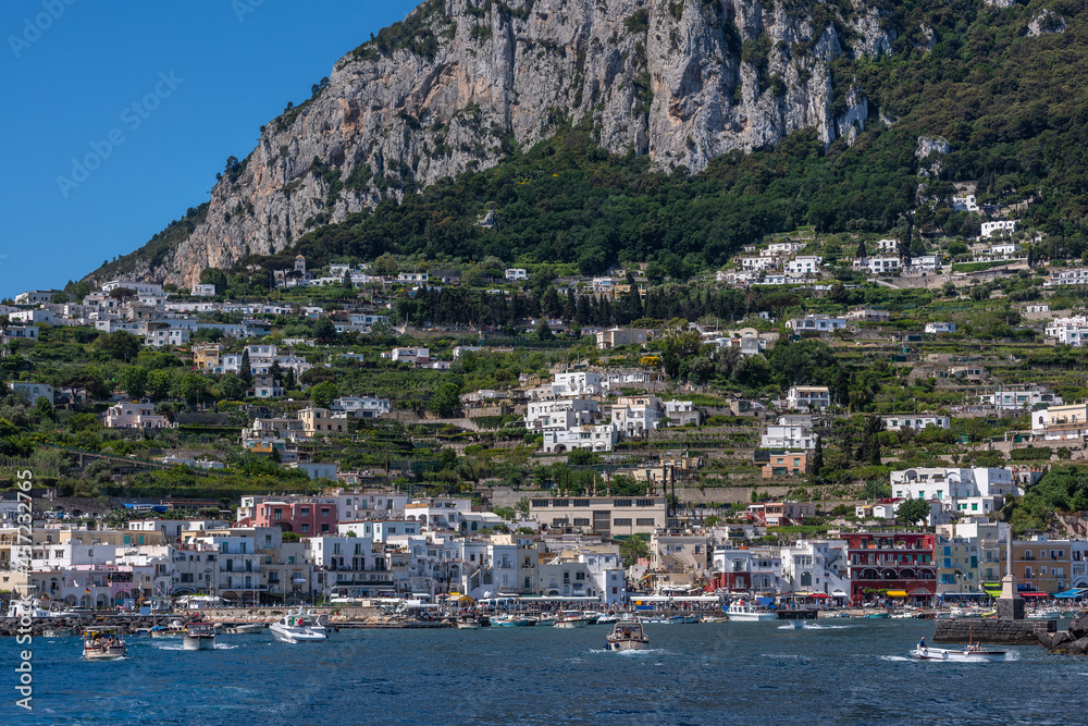 The Italian island of Capri in the Gulf of Naples, one of the most famous resorts in the world. Known as a holiday destination for wealthy people since the time of the Roman Empire