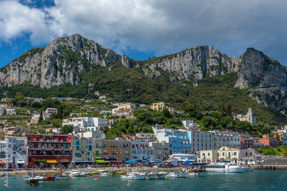 The Italian island of Capri in the Gulf of Naples, one of the most famous resorts in the world. Known as a holiday destination for wealthy people since the time of the Roman Empire