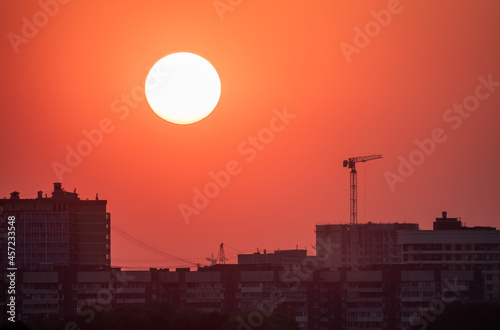 Sunset in the center of the city. Yekaterinburg, Russia