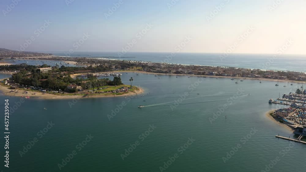 Scenic View Of Mission Bay In San Diego, California - aerial drone shot
