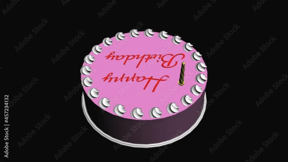 Rotating birthday cake in black background.Spinning birthday cake in a