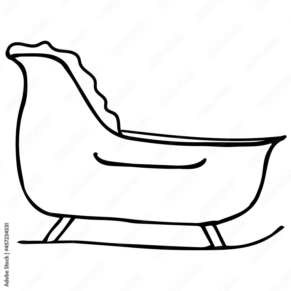 Vector image of Santa's winter sleigh. The silhouette is a black outline. Design of posters, postcards, stickers, logos. Vector image of Santa's winter sleigh. The silhouette is a black outline. Design of posters, postcards, stickers, logos.