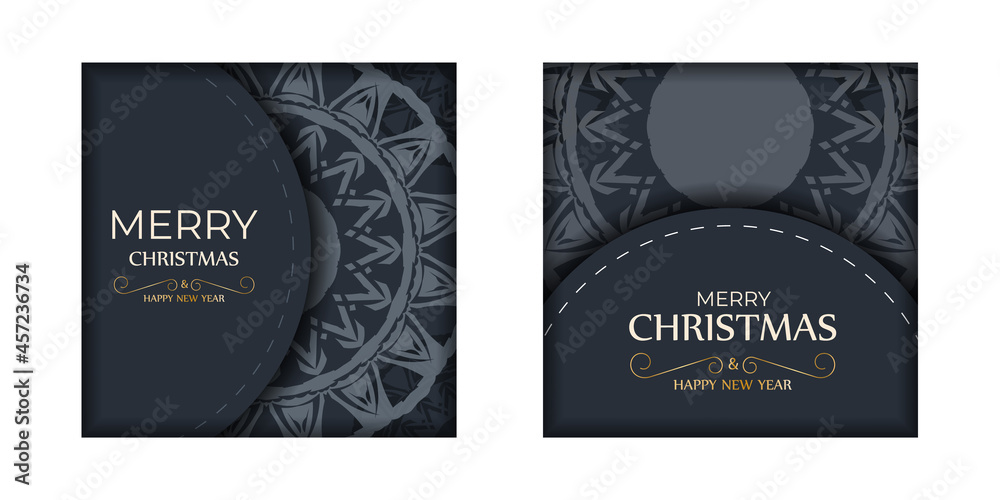 Dark blue Happy New Year greeting card template with abstract blue pattern