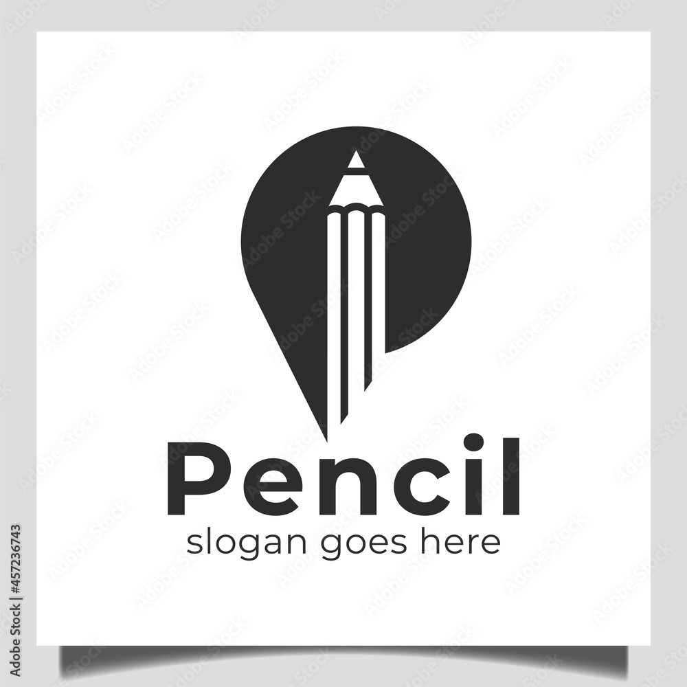 letter P pencil tools stationery shop with pin location icon for drawing, artist, school education logo letter P pencil tools stationery shop with pin location icon for drawing, artist, school education logo