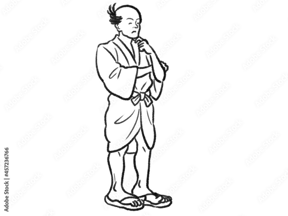 日本画タッチの考えている人物イラストJapanese painting illustration The person think of something 日本画タッチの考えている人物イラストJapanese painting illustration The person think of something