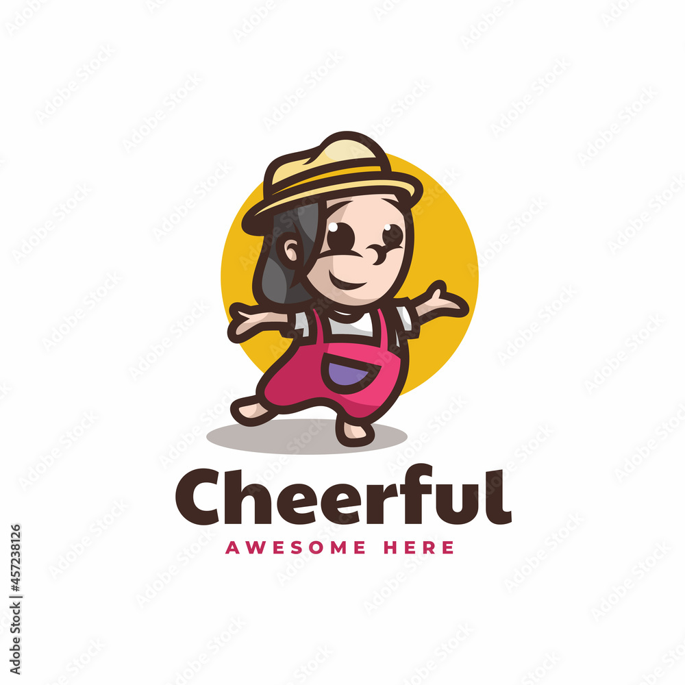 Vector Logo Illustration Cheerful Girl Mascot Cartoon Style. Vector Logo Illustration Cheerful Girl Mascot Cartoon Style.