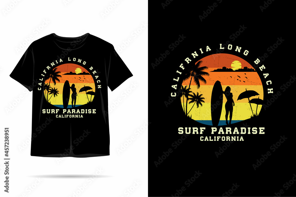 Surf paradise california silhouette t shirt design