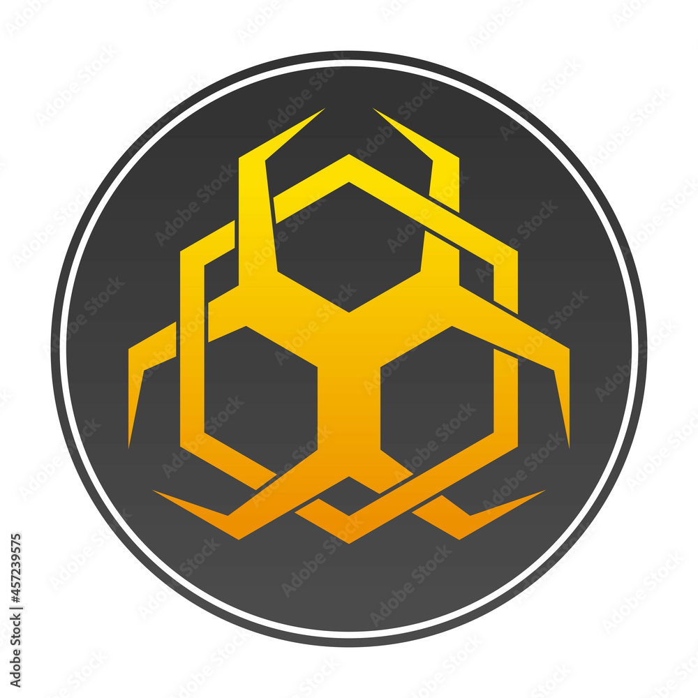 biohazard symbol with hexagon