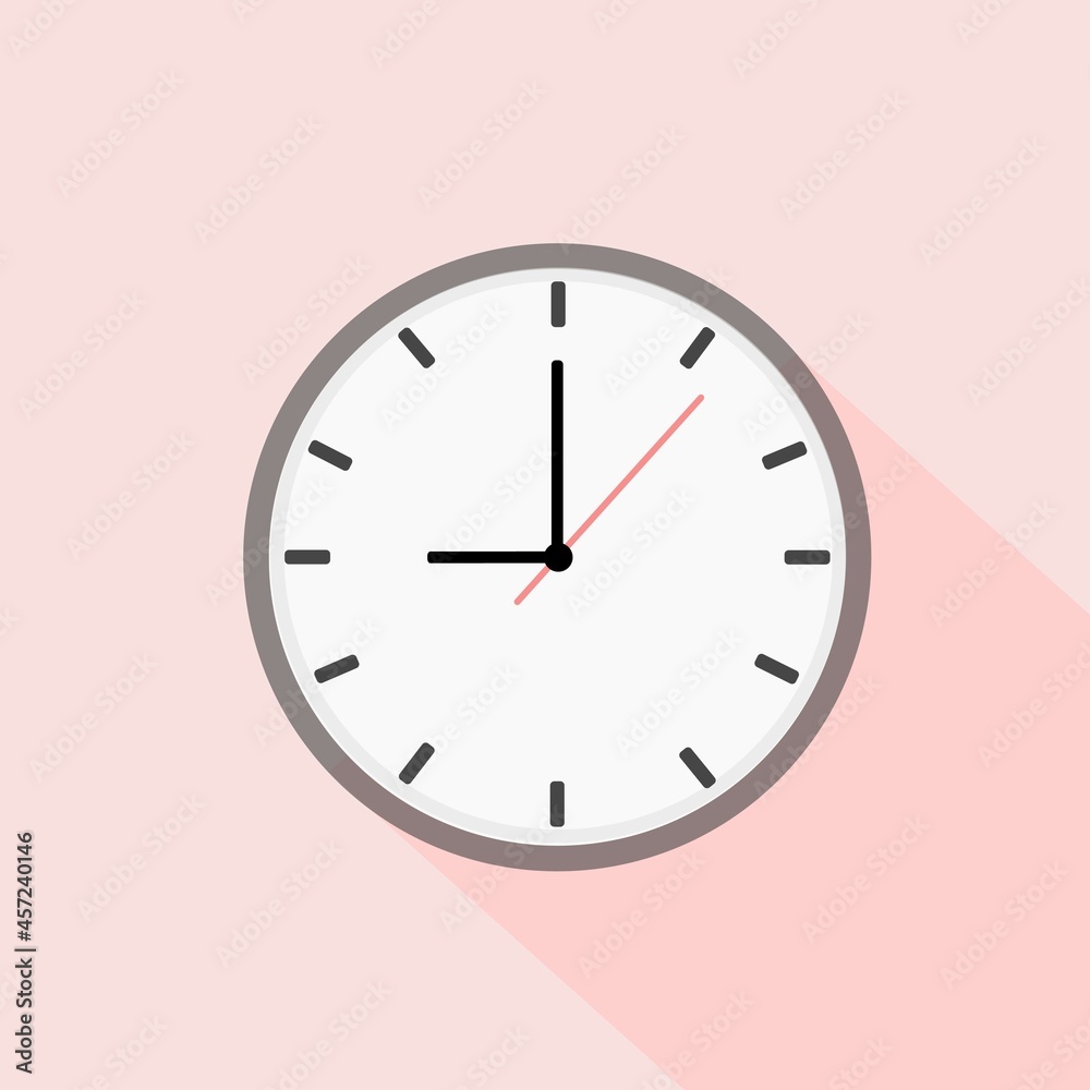 clock icon design vector office clock icon with shadow nine o'clock on a pink background clock icon design vector office clock icon with shadow nine o'clock on a pink background