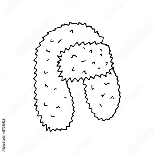 hat with earflaps hand drawn doodle. vector, scandinavian, nordic, minimalism, monochrome. icon, sticker. winter warm clothes.