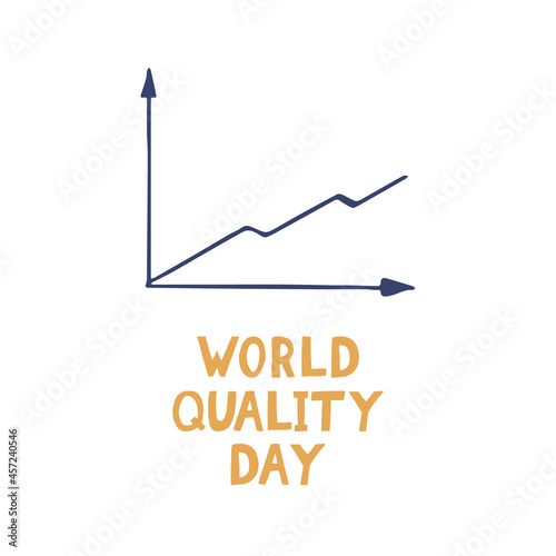 growth graph and lettering world quality day hand drawn template poster, card, sticker, banner, management, performance improvement, holiday, vector, doodle, minimalism.