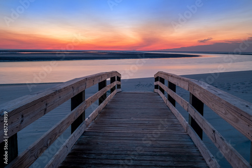 Fototapeta Naklejka Na Ścianę i Meble -  Sunrise on the Boardwalk at Gould's Inlet Beach, St Simons Island, GA