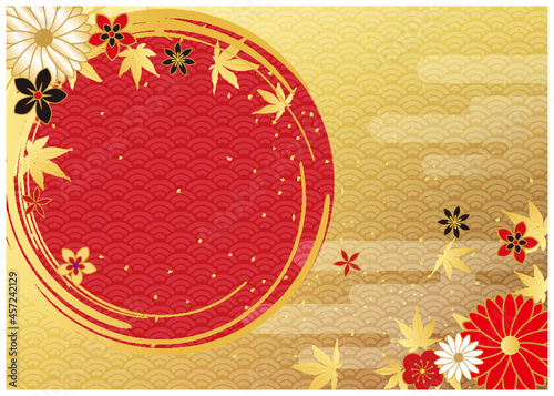 紅葉と和柄_金箔背景
