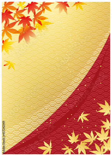 紅葉と和柄_金箔背景