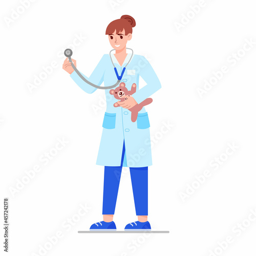 Pediatrician doctor frontline character. February National Heart Month.