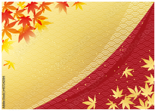 紅葉と和柄_金箔背景