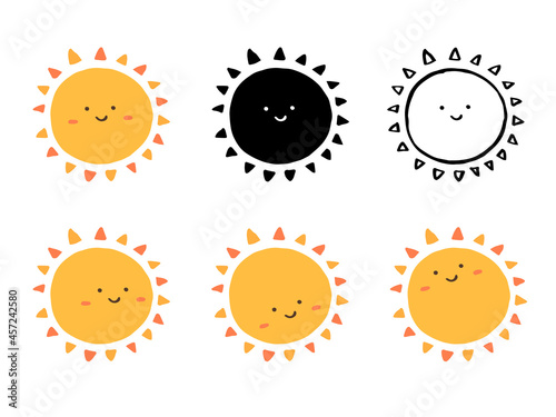 かわいい太陽のセット／手書きイラスト