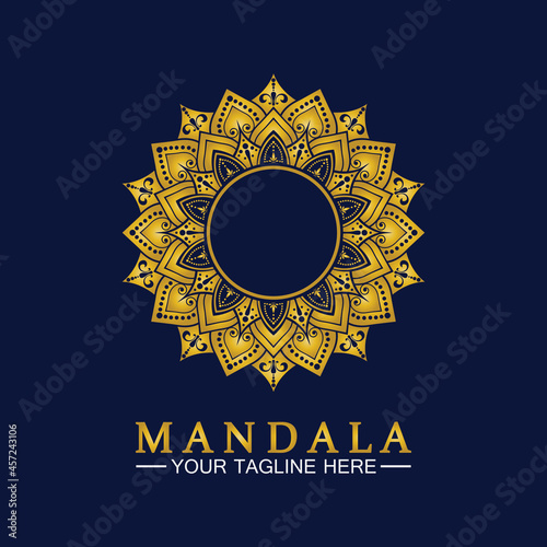 Gold Flower Mandala Vector logo template illustration.template for spiritual retreat or yoga studio,Ornamental business cards,vintage luxury, ornamental decoration