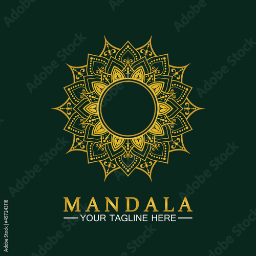 Gold Flower Mandala Vector logo template illustration.template for spiritual retreat or yoga studio,Ornamental business cards,vintage luxury, ornamental decoration