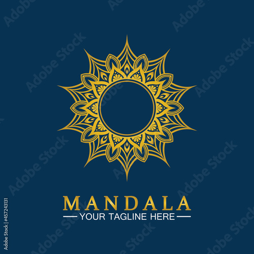 Gold Flower Mandala Vector logo template illustration.template for spiritual retreat or yoga studio,Ornamental business cards,vintage luxury, ornamental decoration