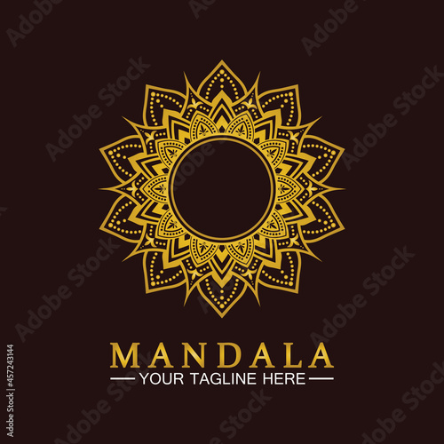 Gold Flower Mandala Vector logo template illustration.template for spiritual retreat or yoga studio,Ornamental business cards,vintage luxury, ornamental decoration