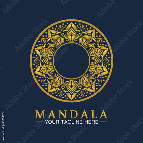 Gold Flower Mandala Vector logo template illustration.template for spiritual retreat or yoga studio,Ornamental business cards,vintage luxury, ornamental decoration