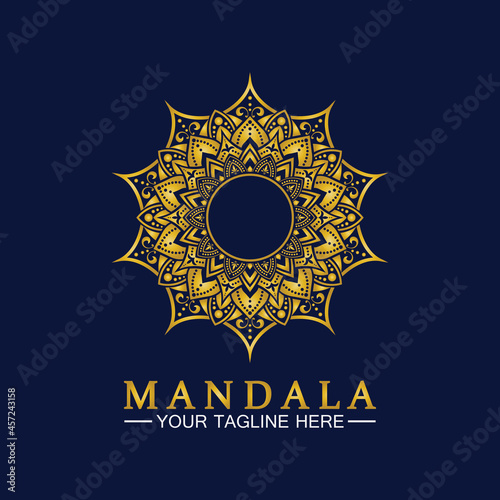 Gold Flower Mandala Vector logo template illustration.template for spiritual retreat or yoga studio,Ornamental business cards,vintage luxury, ornamental decoration