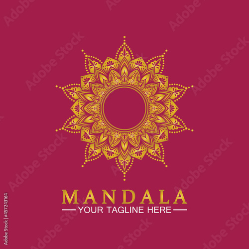 Gold Flower Mandala Vector logo template illustration.template for spiritual retreat or yoga studio,Ornamental business cards,vintage luxury, ornamental decoration