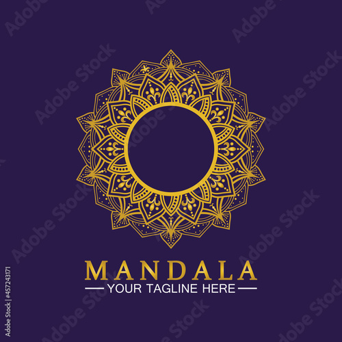 Gold Flower Mandala Vector logo template illustration.template for spiritual retreat or yoga studio,Ornamental business cards,vintage luxury, ornamental decoration