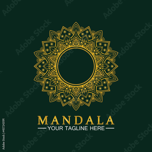 Gold Flower Mandala Vector logo template illustration.template for spiritual retreat or yoga studio,Ornamental business cards,vintage luxury, ornamental decoration