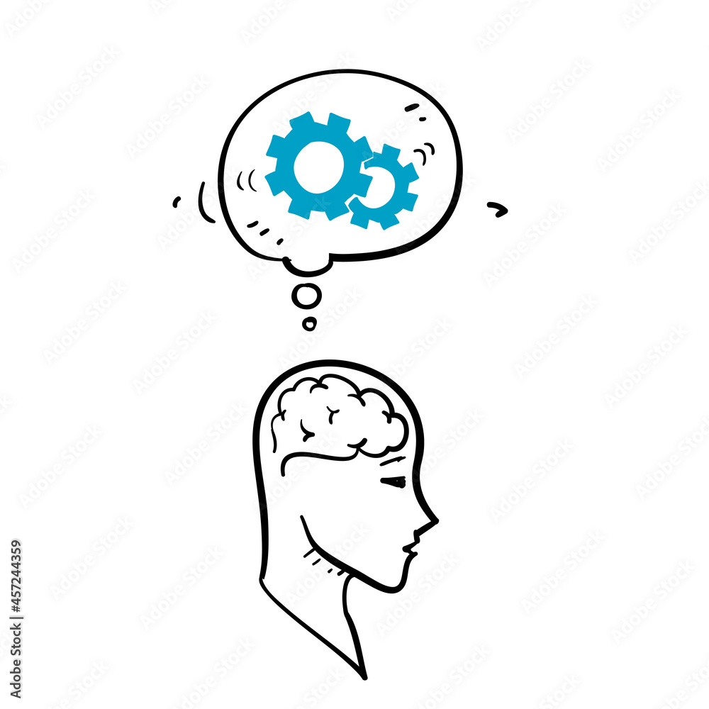 hand drawn doodle brain and gear cog illustration vector isolated hand drawn doodle brain and gear cog illustration vector isolated