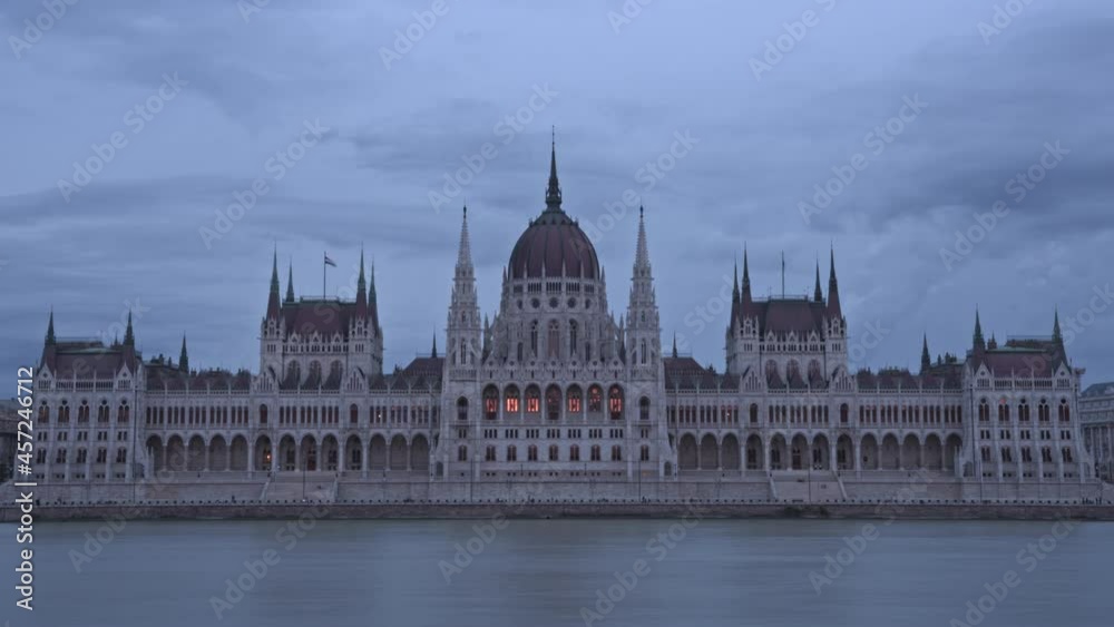 Day to night timelapse of Hungarian Parliament in Budapest and Danube River. Day to night timelapse of Hungarian Parliament in Budapest and Danube River.