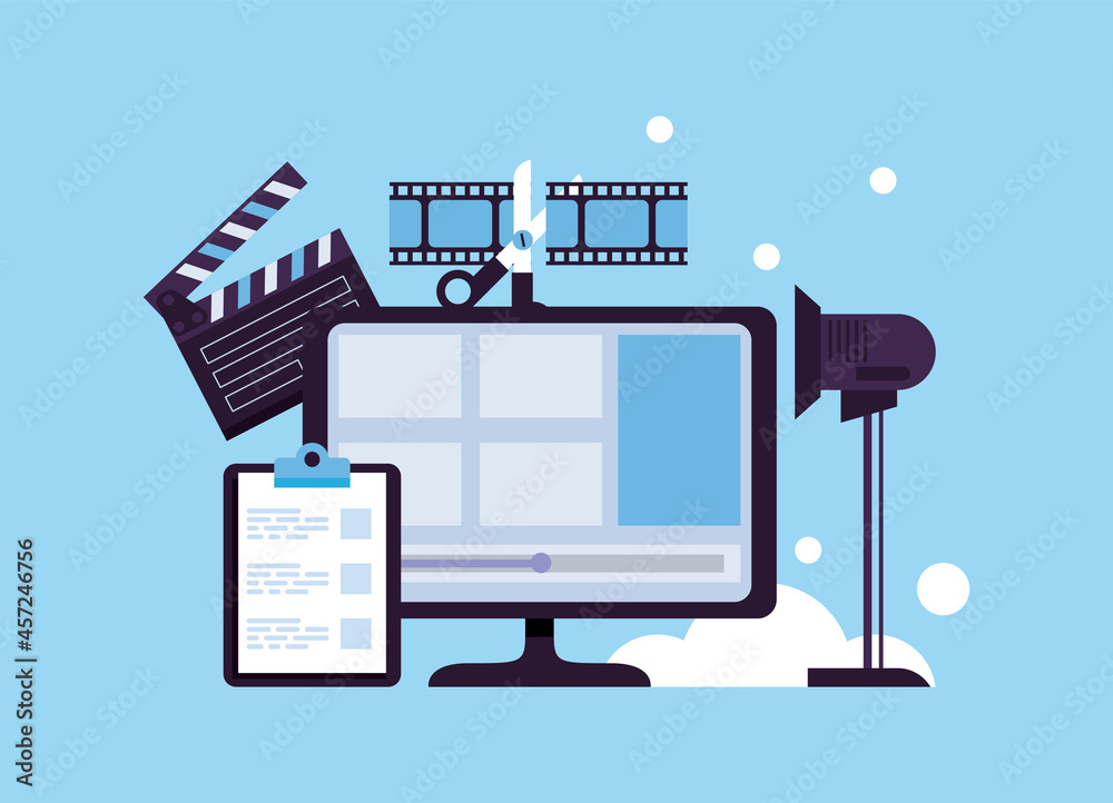 desktop with video production icons