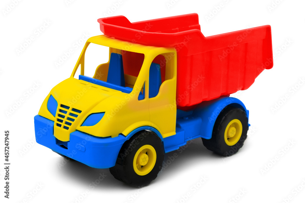 plastic toy truck isolated on white background. Isolate.