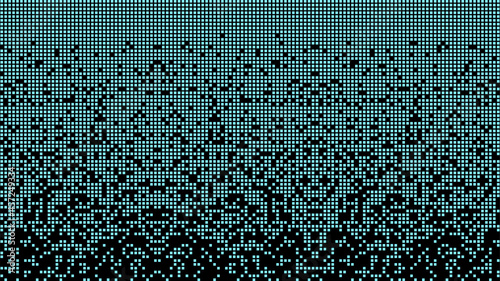 Fragmented matrix blue blocks falling down. It looks like a disk defragmenter or a tetris game. Horizontal vector background.