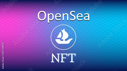 OpenSea internet platform NFT token market and auction. New trend in collectibles sales. Banner for news and media. Vector illustration.