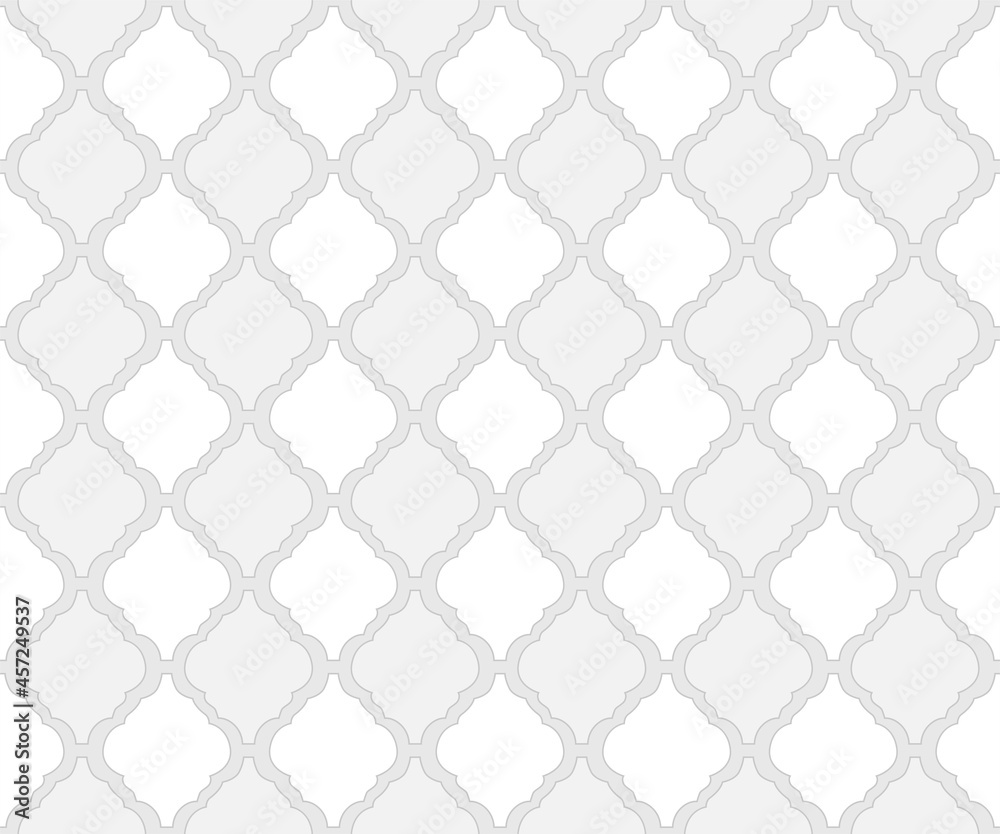 Arabic style tile pattern as arabesque background for islamic or moroccan seamless fabric textile backdrop vector illustration, traditional modern geometric repeated art gray black and white color