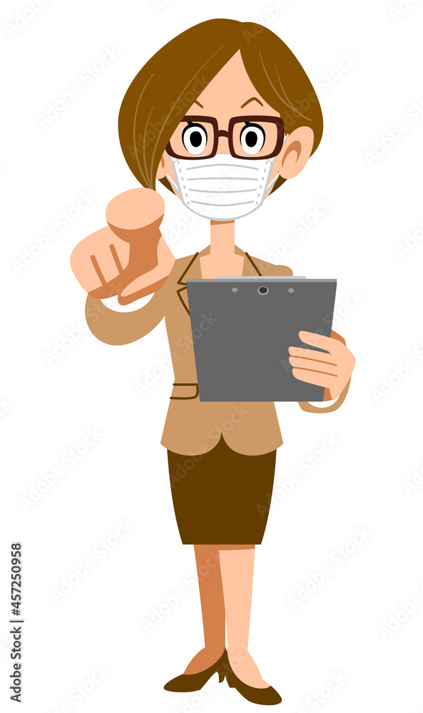 書類を手に指を指すオフィスで働く眼鏡を掛けた女性のイラスト
書類を手に指を指すオフィスで働く眼鏡を掛けた女性のイラスト