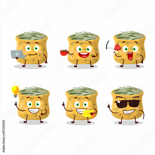 Rosemary cartoon character with various types of business emoticons