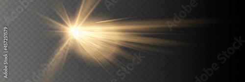 White glowing light explodes on a transparent background. Vector illustration of light decoration effect with ray.